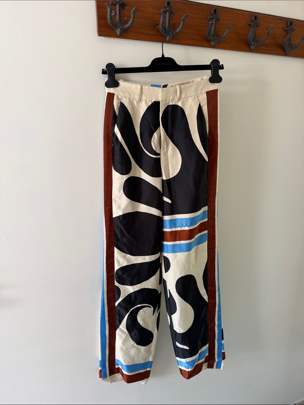 Zara Wide-Leg Printed Trousers in Cream, Black, Blue & Brown
